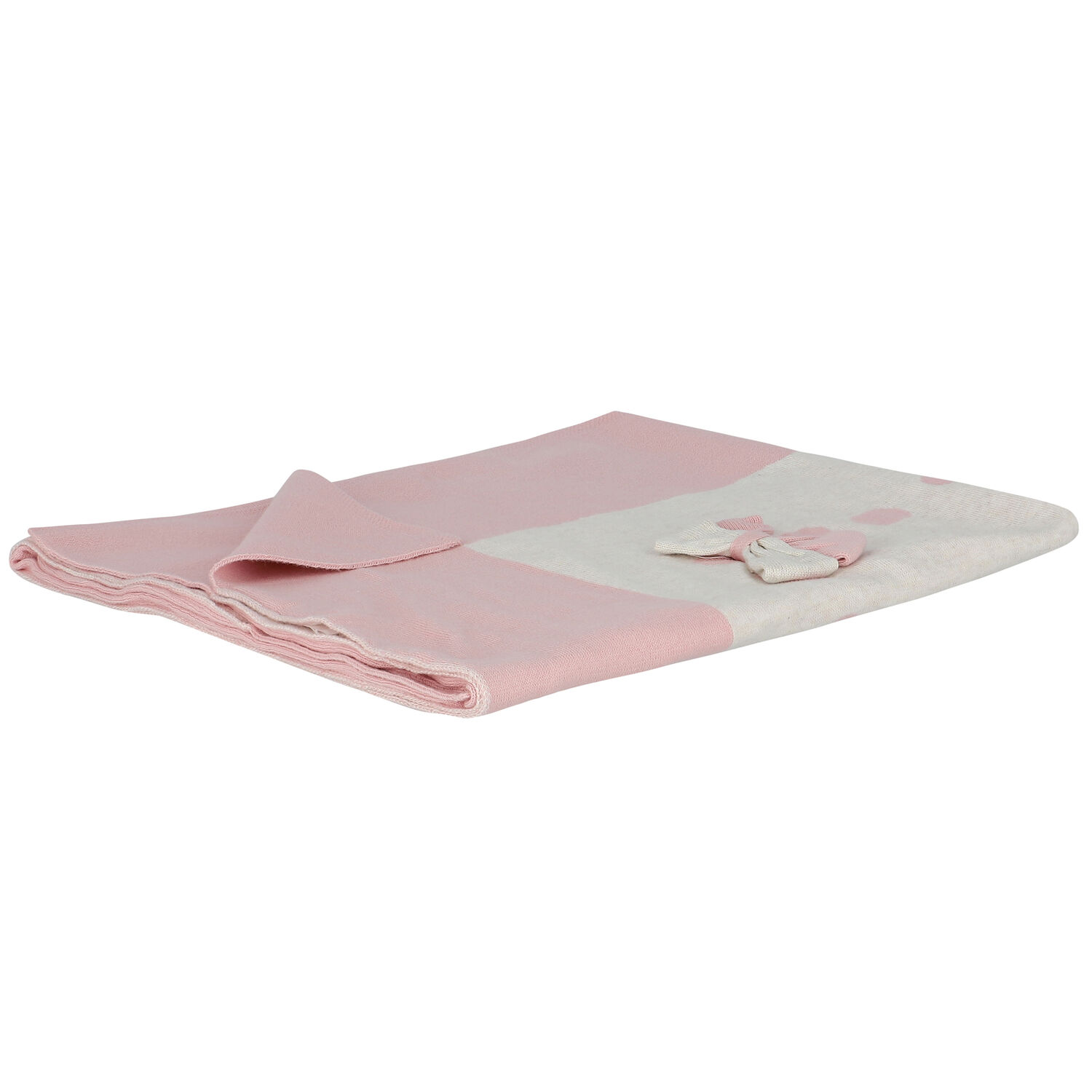 Baby Girls Pink & Ivory Knitted Blanket, 1, hi-res